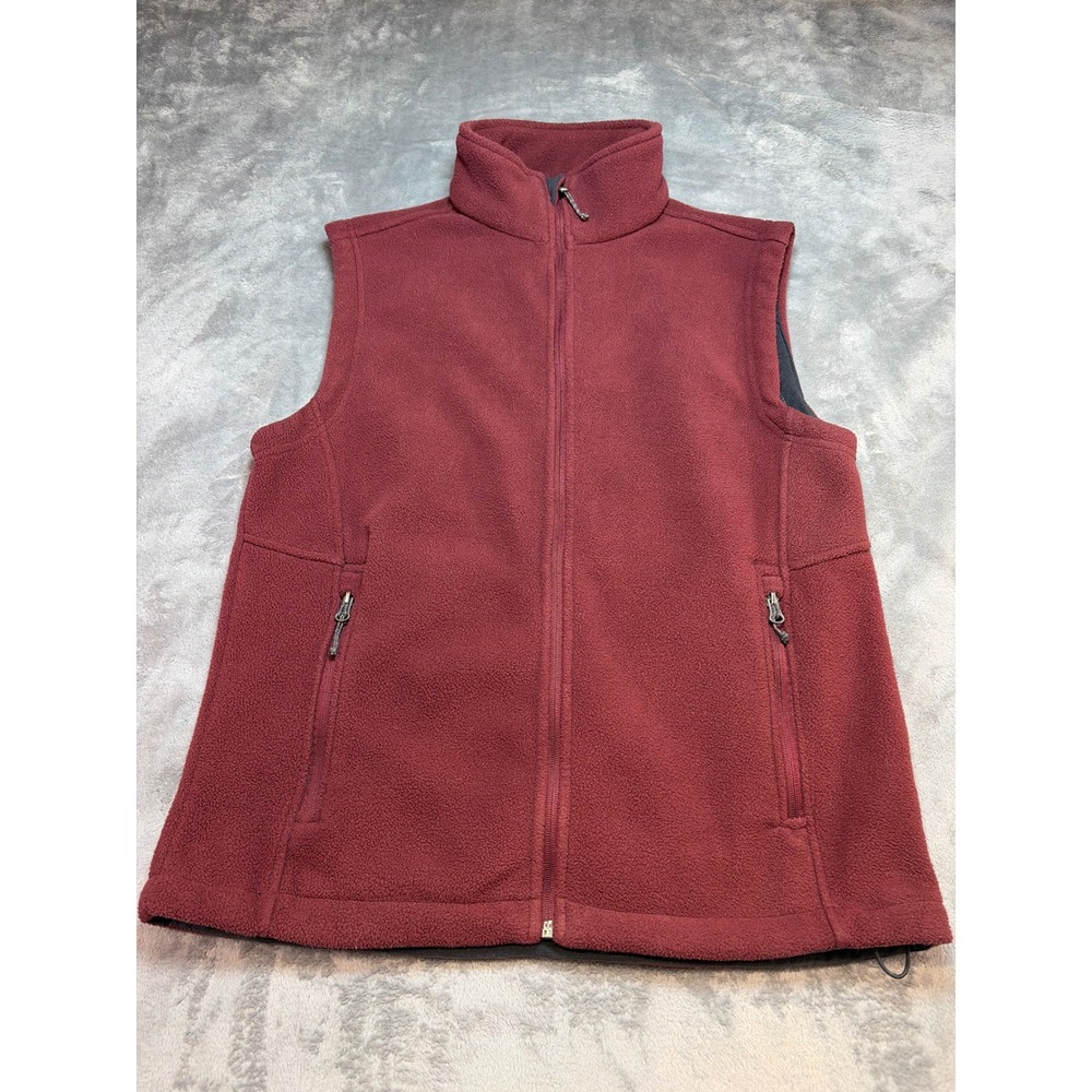 Lands End Mens Fleece Vest Burgundy Full Zip Mock Neck Red Medium F219 521419